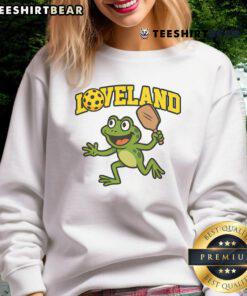 Awesome Loveland Frog Pickleball Sweatshirt featuring a vibrant frog design, perfect for pickleball enthusiasts.