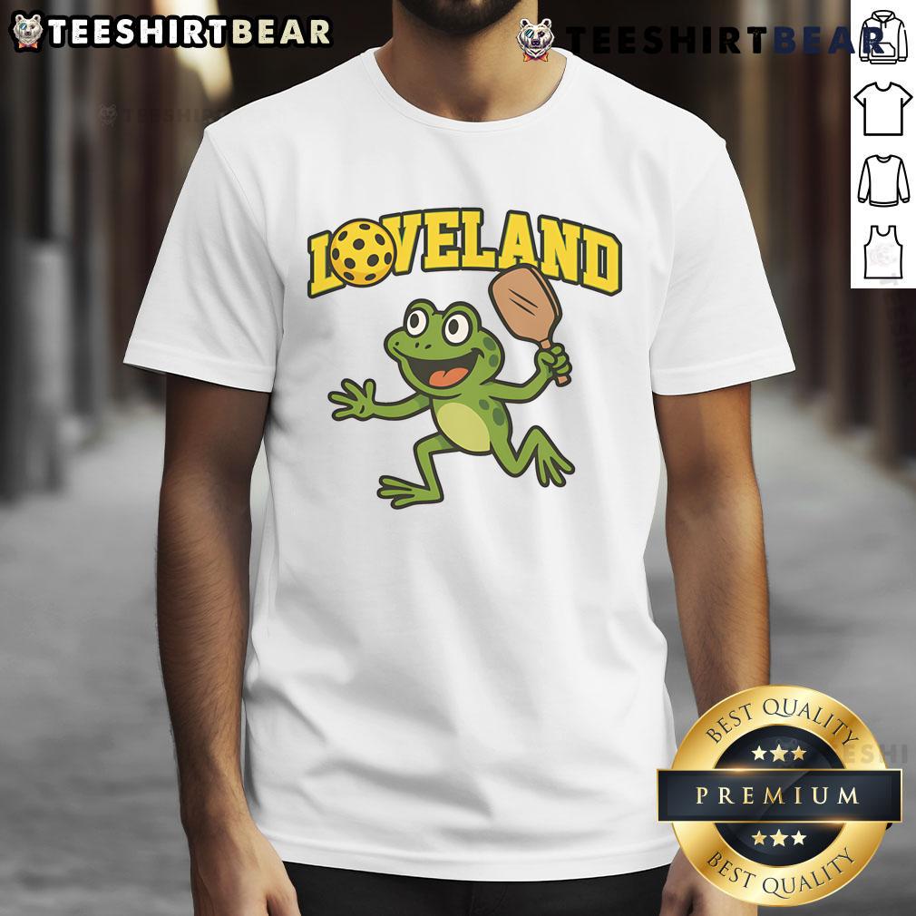 Alt Text: Awesome Loveland Frog Pickleball T-Shirt featuring a fun frog graphic and vibrant colors for pickleball enthusiasts.