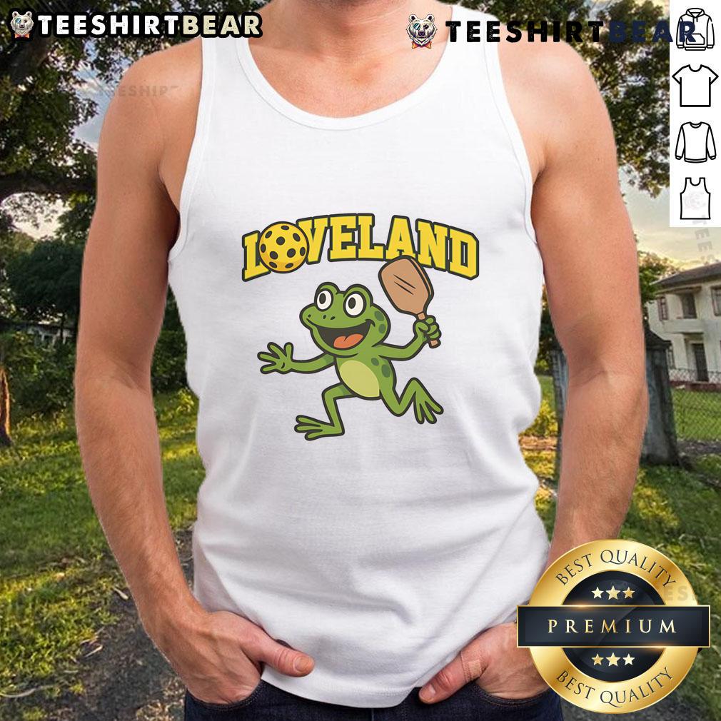 Awesome Loveland Frog Pickleball Tank Top featuring a vibrant frog design, perfect for pickleball enthusiasts.