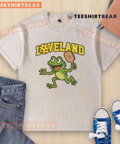 Awesome Loveland Frog Pickleball washed t-shirt featuring vibrant frog graphics and a fun pickleball design.