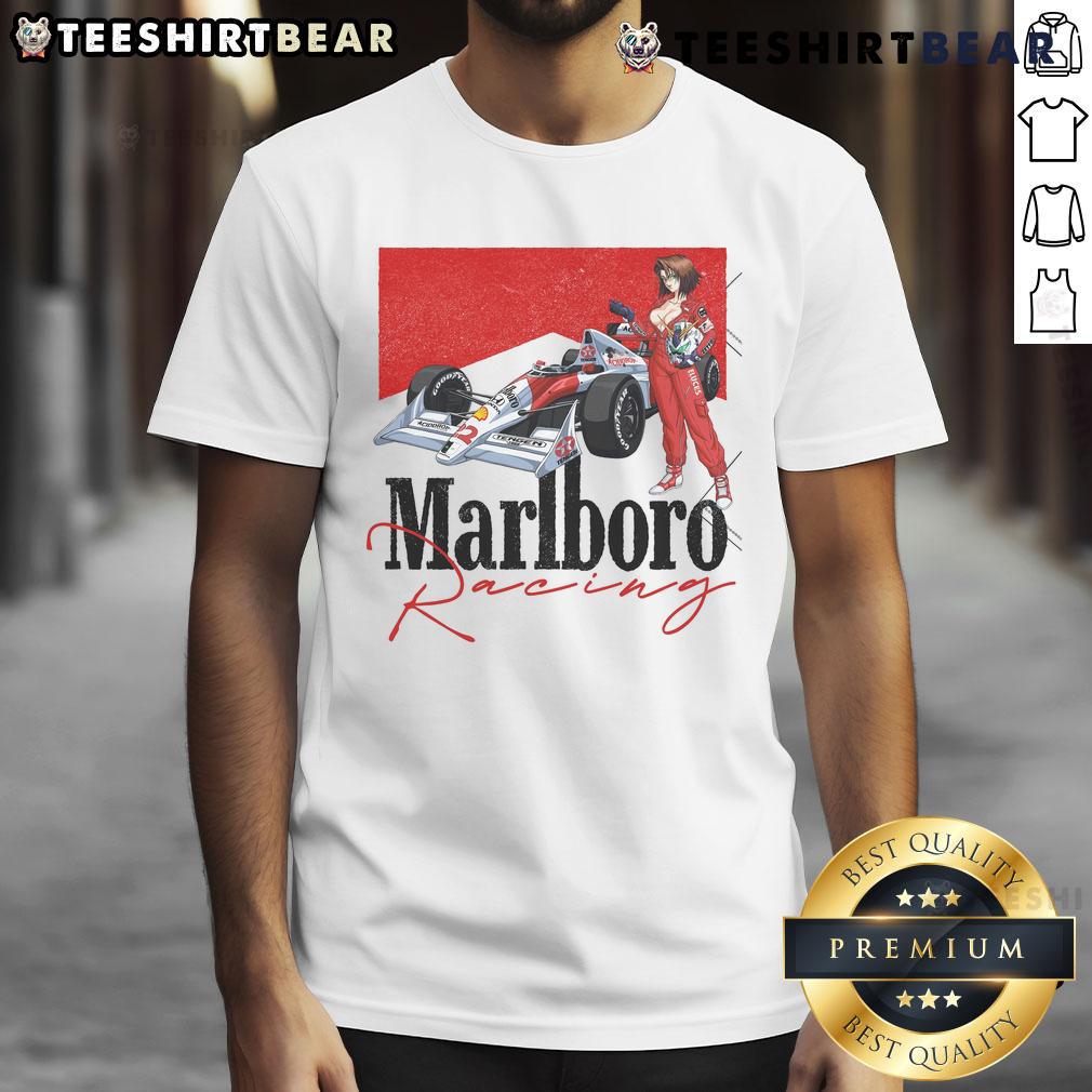 Awesome Marlboro Racing F1 Mrlb-02 racing anime t-shirt featuring vibrant graphics and a stylish design for motorsport fans.