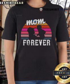 Awesome Mom Forever Retro Sunset Ladies Tee showcasing vibrant sunset colors, perfect for stylish moms.