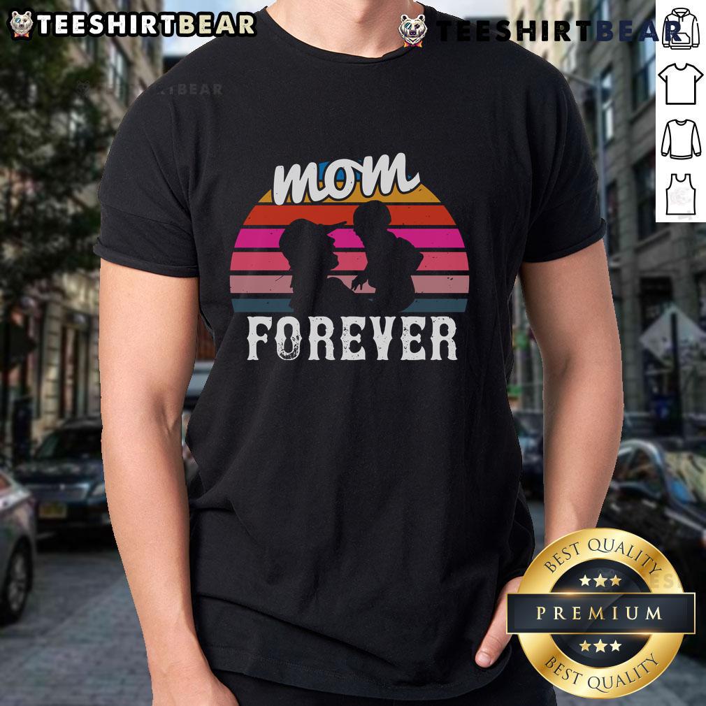 Alt Text: Awesome Mom Forever Retro Sunset T-Shirt featuring vibrant sunset colors and stylish typography for proud moms.