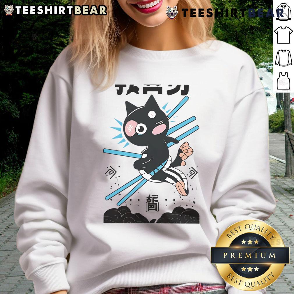 Kawaii anime martial arts sweatshirt featuring an awesome ninja cat design, perfect for cat lovers and anime fans.