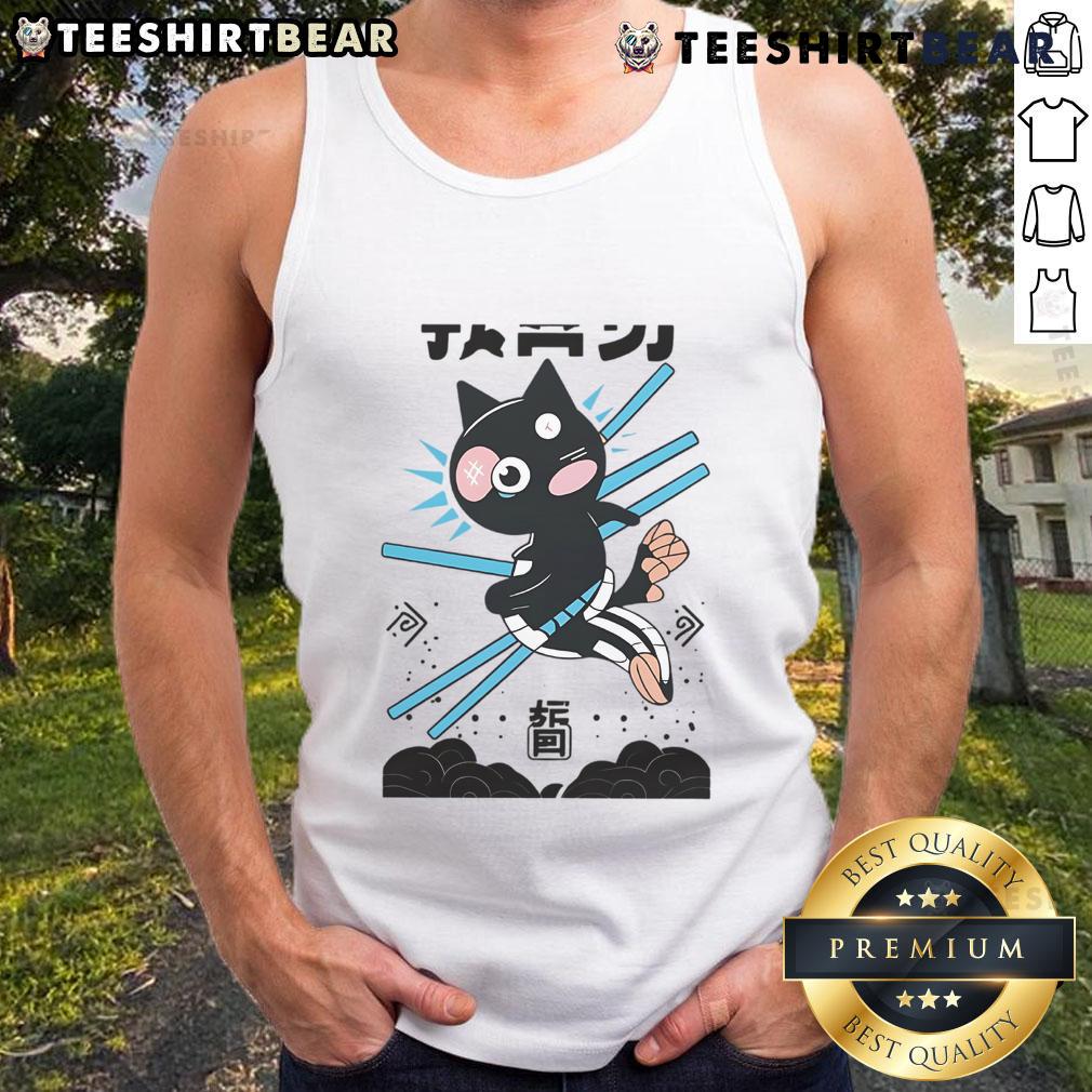 Awesome Ninja Cat in Kawaii Anime style wearing a martial arts tank top, perfect for cat lovers and anime fans.