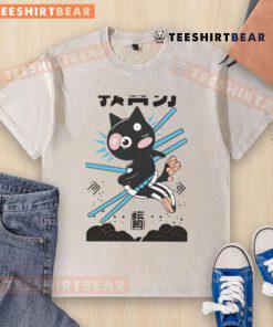 Awesome Ninja Cat Kawaii Anime Martial Arts design on a washed t-shirt, perfect for cat lovers and anime fans.