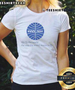 Awesome Pan Am We Fly The World Ladies Tee featuring classic design and vibrant colors for aviation enthusiasts.