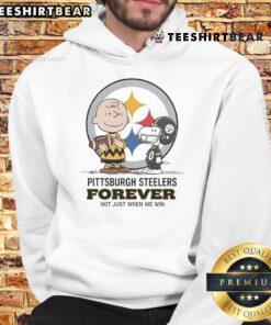 Alt Text: Awesome Pittsburgh Steelers Charlie Brown Snoopy hoodie featuring 'Steelers Forever, Not Just When We Win' design.