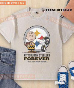 Awesome Pittsburgh Steelers Charlie Brown Snoopy T-shirt with 'Steelers Forever, Not Just When We Win' slogan.