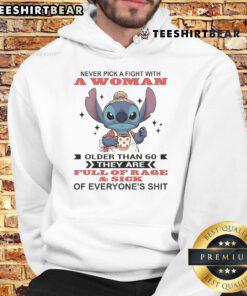 Awesome Stitch hoodie featuring the quote 'Never pick a fight with a woman older than 60' in bold, vibrant design.