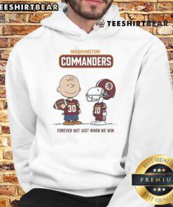 Alt Text: Awesome Washington Commanders hoodie featuring Charlie Brown and Snoopy with 'Commanders Forever' slogan.