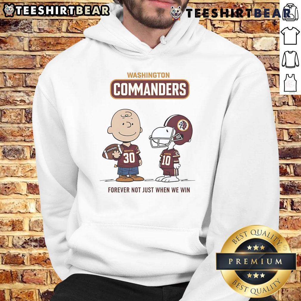 Alt Text: Awesome Washington Commanders hoodie featuring Charlie Brown and Snoopy with 'Commanders Forever' slogan.