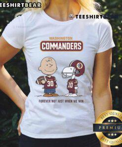 Awesome Washington Commanders Charlie Brown Snoopy tee for ladies, celebrating fandom with 'Commanders Forever' design.