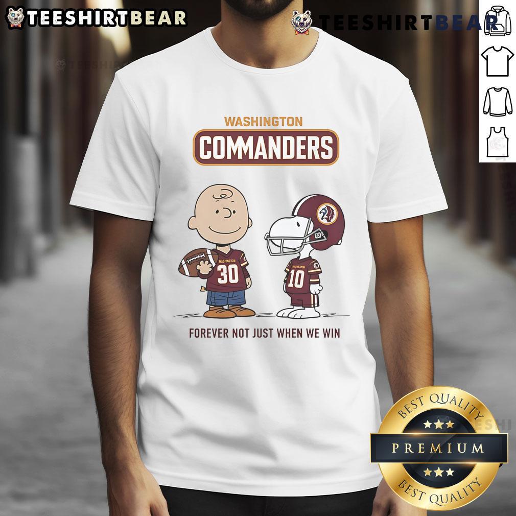 Awesome Washington Commanders Charlie Brown Snoopy T-shirt design, celebrating fandom with 'Commanders Forever' slogan.