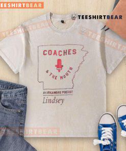 Coaches and the Mouth Arkansas podcast t-shirt featuring Lindsey Wash, perfect for podcast fans and Arkansas enthusiasts.