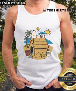 Alt Text: Cute 'Beach Mode Activated' Snoopy and Woodstock tank top design perfect for summer fun and casual outings.