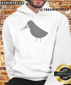 Cute bird graphic on a hoodie with poorly drawn cigarettes, perfect for a quirky fashion statement.