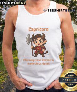 Alt Text: Cute Capricorn tank top featuring a whimsical design about chaotic planning your demise in meticulous detail.