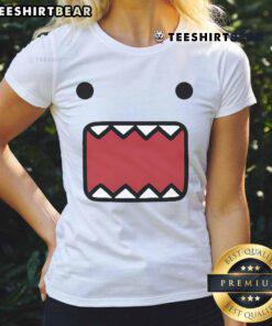 Cute Domo Kun face design on a ladies tee, perfect for fans of quirky anime-inspired fashion.