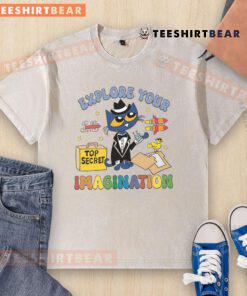 Cute Pete the Cat washed T-shirt design for kids, encouraging imagination and creativity in playful colors.
