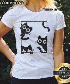 Cute felines in frame ladies tee featuring adorable cat graphics, perfect for cat lovers and casual wear.