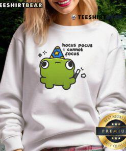 Cute Frog Hocus Pocus I Cannot Focus Sweatshirt featuring a whimsical frog design perfect for casual wear.