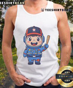 Alt Text: Cute Houston Astros cartoon astronaut tank top featuring a playful design perfect for baseball fans and summer wear.