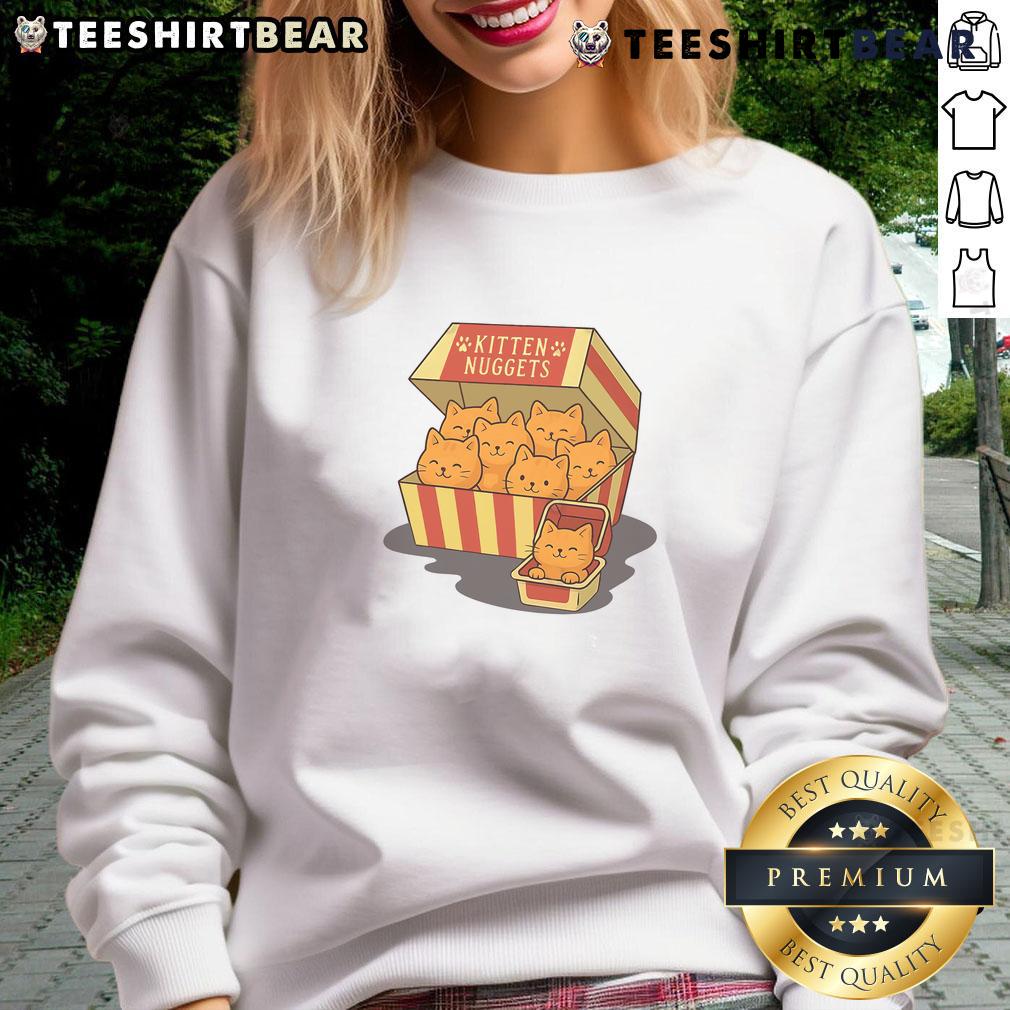 Cute kitten nuggets box sweatshirt featuring adorable kitten graphics in a cozy design for cat lovers.