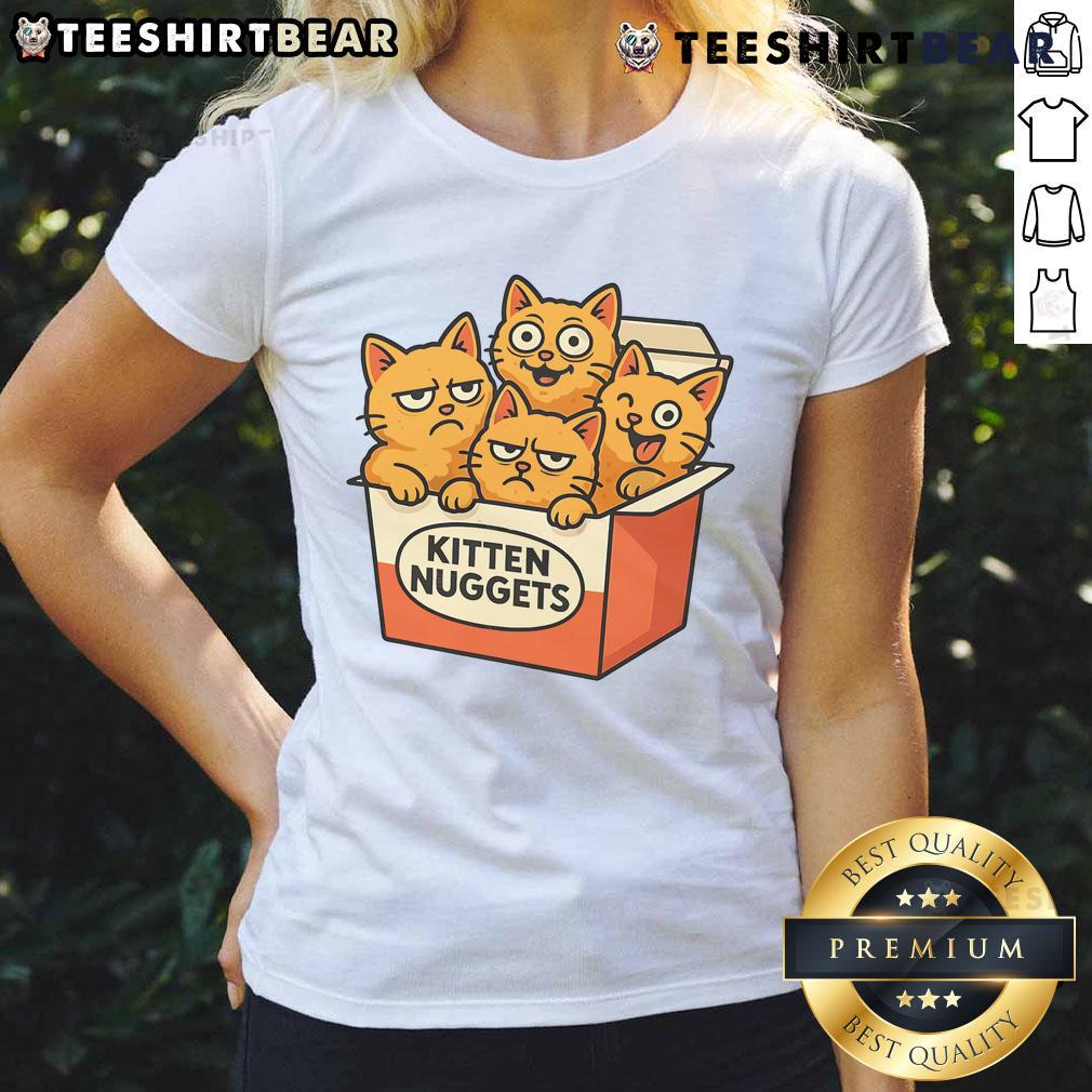 Cute kitten nuggets ladies tee featuring adorable kitten graphics perfect for cat lovers and casual wear.