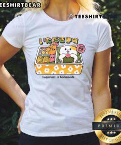 Cute Neko Bento 'Happiness Is Homemade' Ladies Tee featuring adorable cat graphics and vibrant colors.