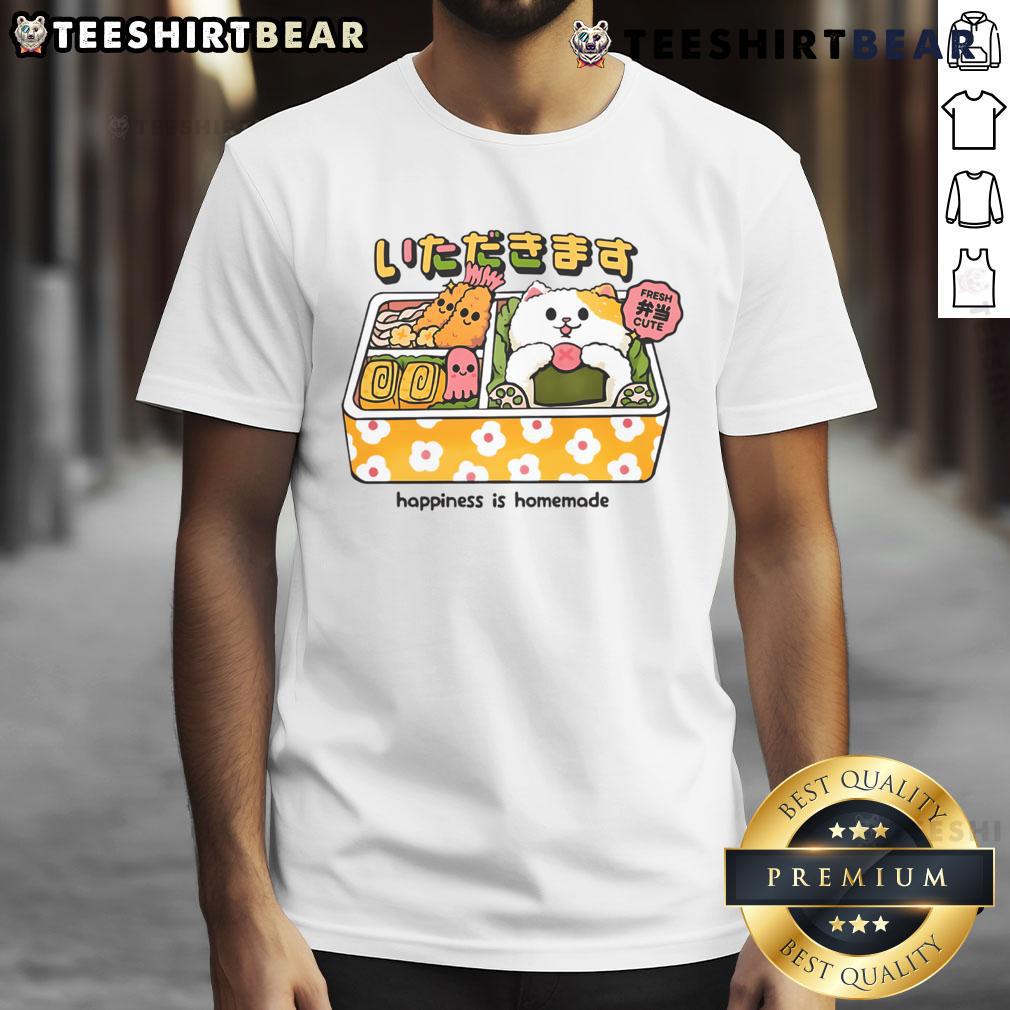 Alt Text: Cute Neko Bento Happiness Is Homemade T-Shirt featuring a playful cat design, perfect for food lovers and anime fans.