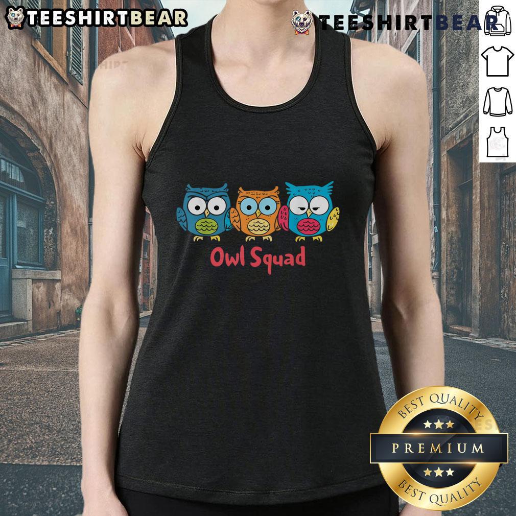 Cute Owl Squad Tank Top featuring adorable owl graphics, perfect for casual wear and owl lovers. Stylish and comfortable!