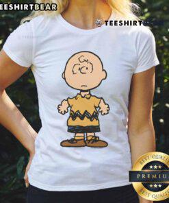 Alt Text: Cute Peanuts Charlie Brown character graphic on a stylish ladies tee, perfect for fans of the classic comic.
