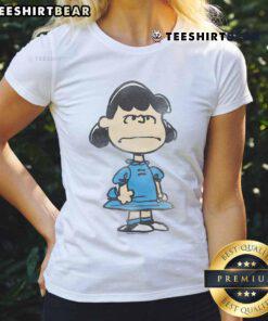 Cute Peanuts Lucy character ladies tee featuring vibrant graphics and a comfortable fit for stylish everyday wear.