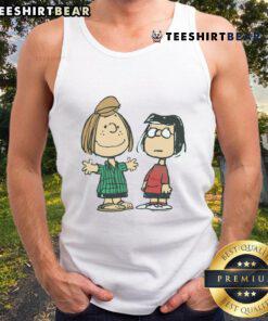 Alt Text: Cute Peanuts Peppermint Patty and Marcie character tank top featuring vibrant graphics and a playful design.