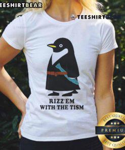 Adorable Cute Penguin Rizzem with the Tism Ladies Tee featuring a playful penguin graphic on a stylish women's shirt.