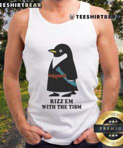 Cute penguin wearing a Rizzem with the Tism tank top, showcasing a fun and playful design perfect for animal lovers.