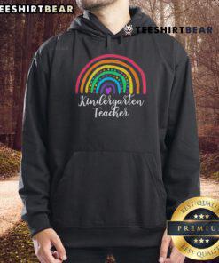 Cute rainbow kindergarten teacher back to school hoodie featuring vibrant colors and playful design for educators.