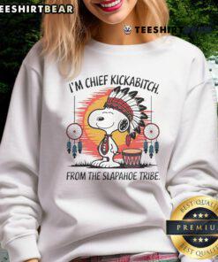 Alt Text: Cute Snoopy Native Im Chief Kickabitch sweatshirt from Slapahoe Tribe, retro style, perfect for casual wear.
