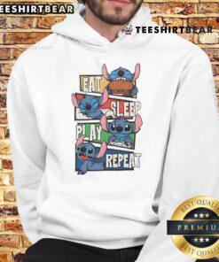 Cute Stitch Eat Sleep Play Repeat Hoodie featuring colorful cartoon design, perfect for casual wear and Disney fans.