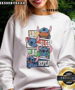 Cute Stitch Eat Sleep Play Repeat sweatshirt featuring vibrant colors and adorable design perfect for casual wear.