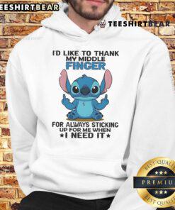 Alt Text: Cute Stitch hoodie featuring I'd like to thank my finger for always sticking up for me design, perfect for fans.