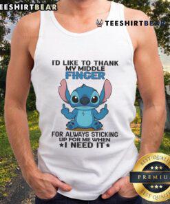 Alt Text: Cute tank top featuring Stitch with 'Thank you, Finger' text, perfect for expressing gratitude and style.