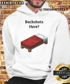 Funny backshot of a person wearing a Minecraft bed hoodie, showcasing a playful design perfect for gamers.