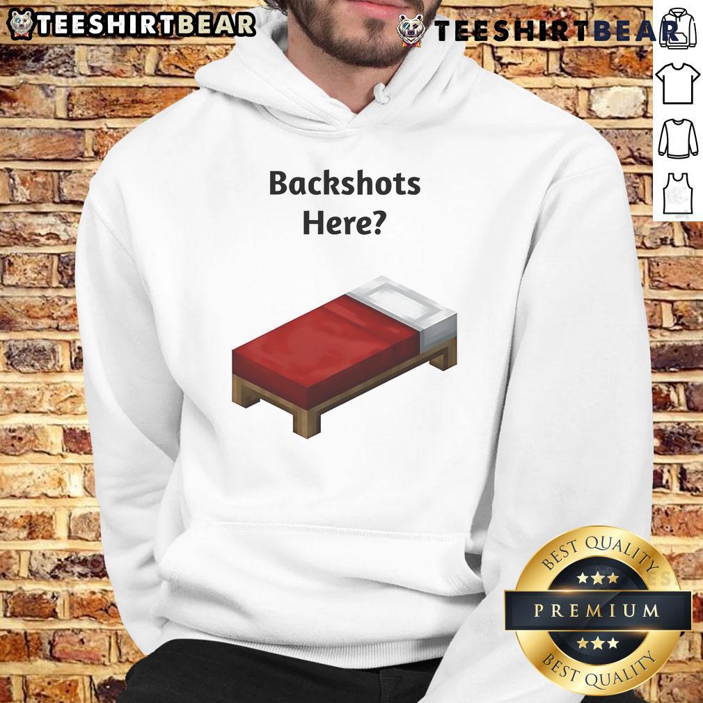 Funny backshot of a person wearing a Minecraft bed hoodie, showcasing a playful design perfect for gamers.