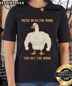 Funny Buff Silly Goose tee featuring playful text Mess with the honk, you get the bonk for a humorous touch.