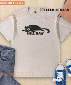 Funny cat in a 'Hell Naw' washed t-shirt, showcasing a humorous expression and vibrant colors.