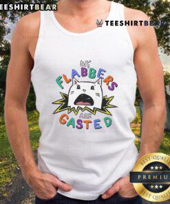 Funny cat in a tank top with 'My Flabbers Are Gasted' print, showcasing playful humor and adorable feline charm.