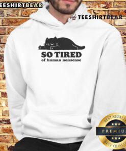 Funny cat wearing a hoodie, looking tired of human nonsense, perfect for cat lovers and meme enthusiasts.