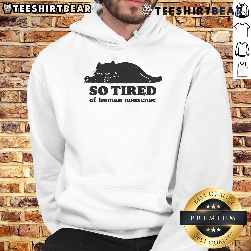 Funny cat wearing a hoodie, looking tired of human nonsense, perfect for cat lovers and meme enthusiasts.